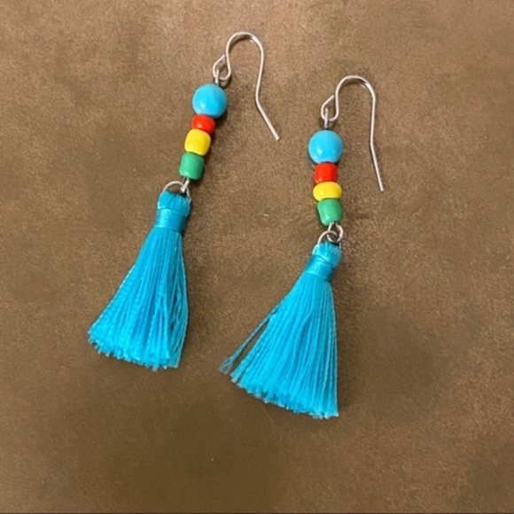 Anthropologie Turquoise Tassel Beaded Earrings red - Picture 3 of 3